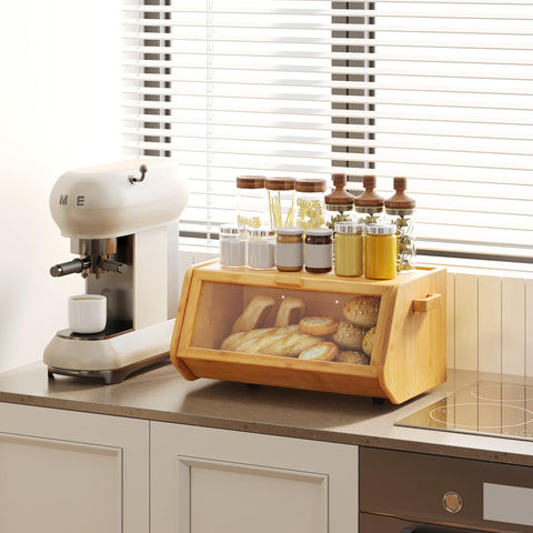AMBIRD Bamboo Bread Box non-slip feet ensure stable placement