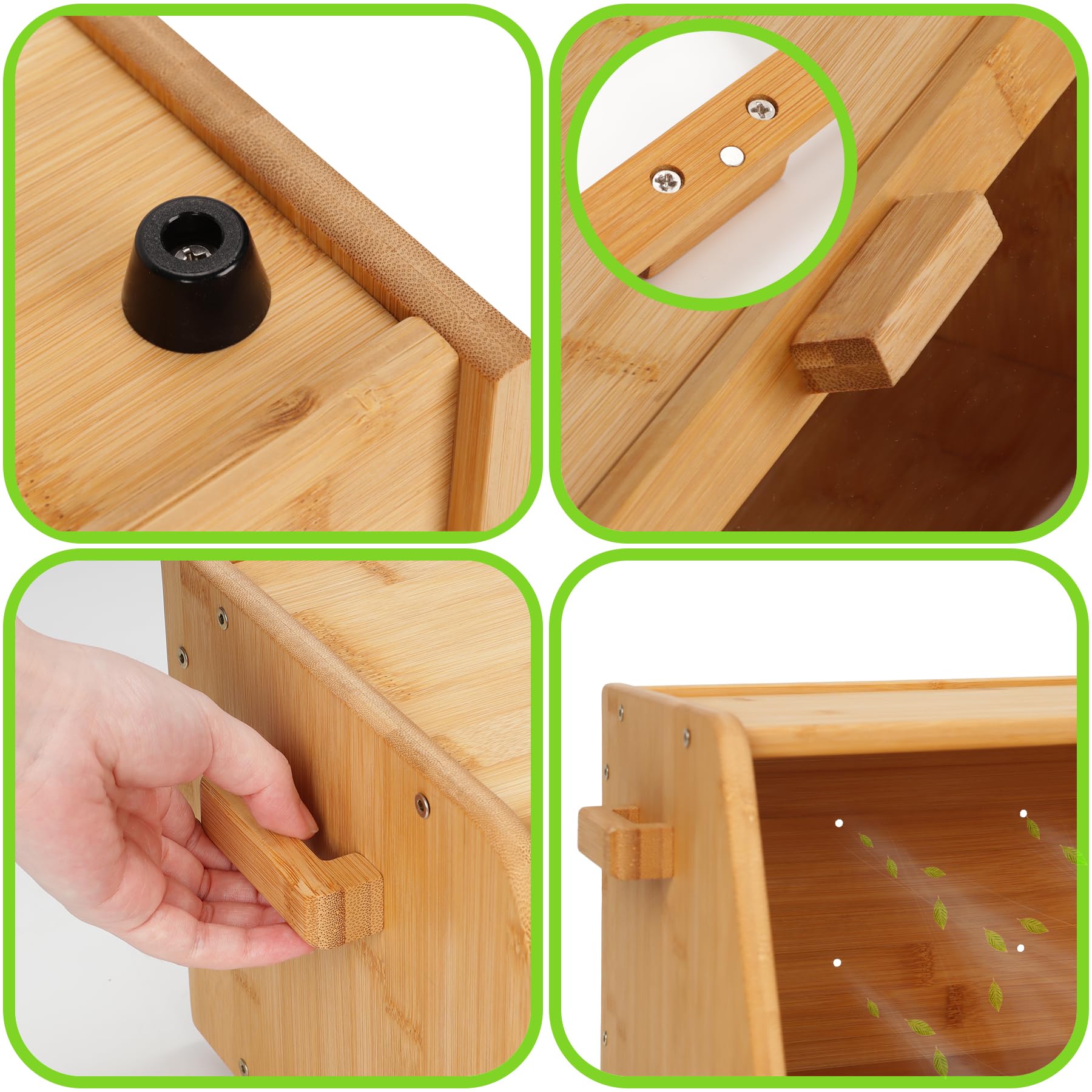 AMBIRD Bamboo Bread Box smooth surface is easy to wipe clean