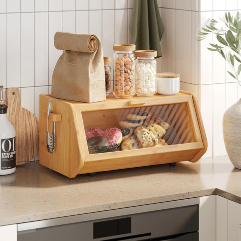 AMBIRD Bamboo Bread Box versatile storage for utensils and snacks