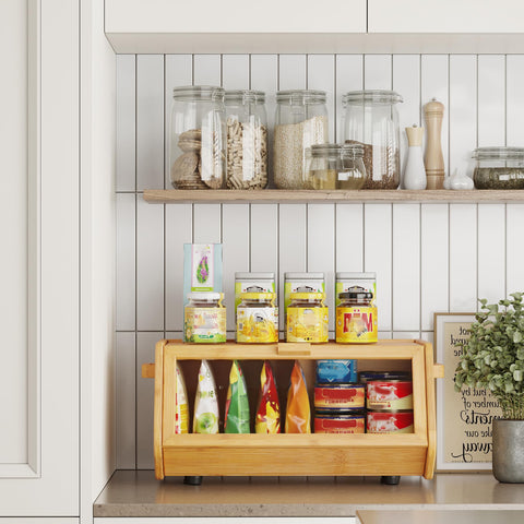 AMBIRD Bamboo Bread Box with window for quick content checks