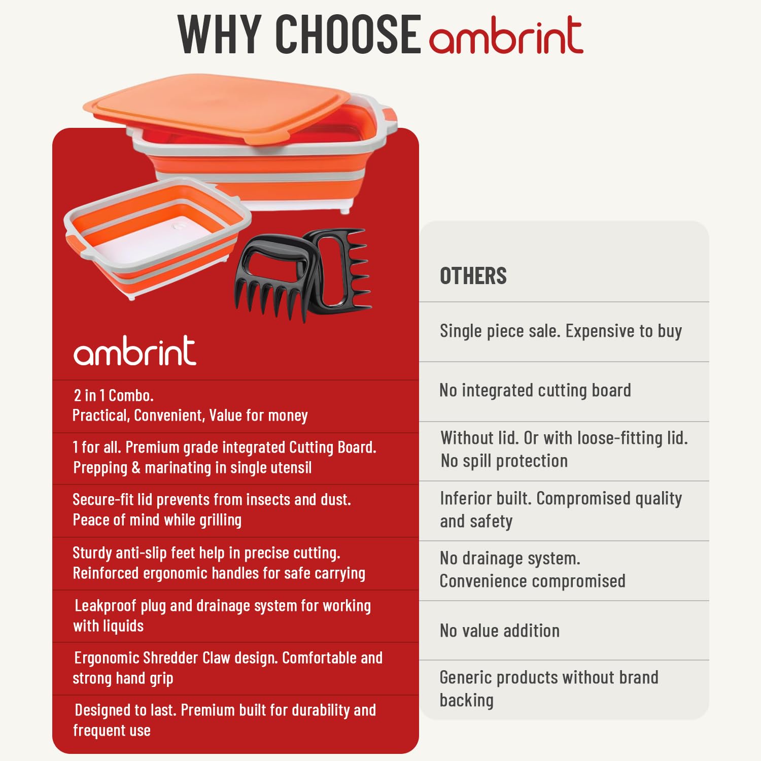 AMBRINT BBQ serving tub with included claws for prep-to-plate flow.