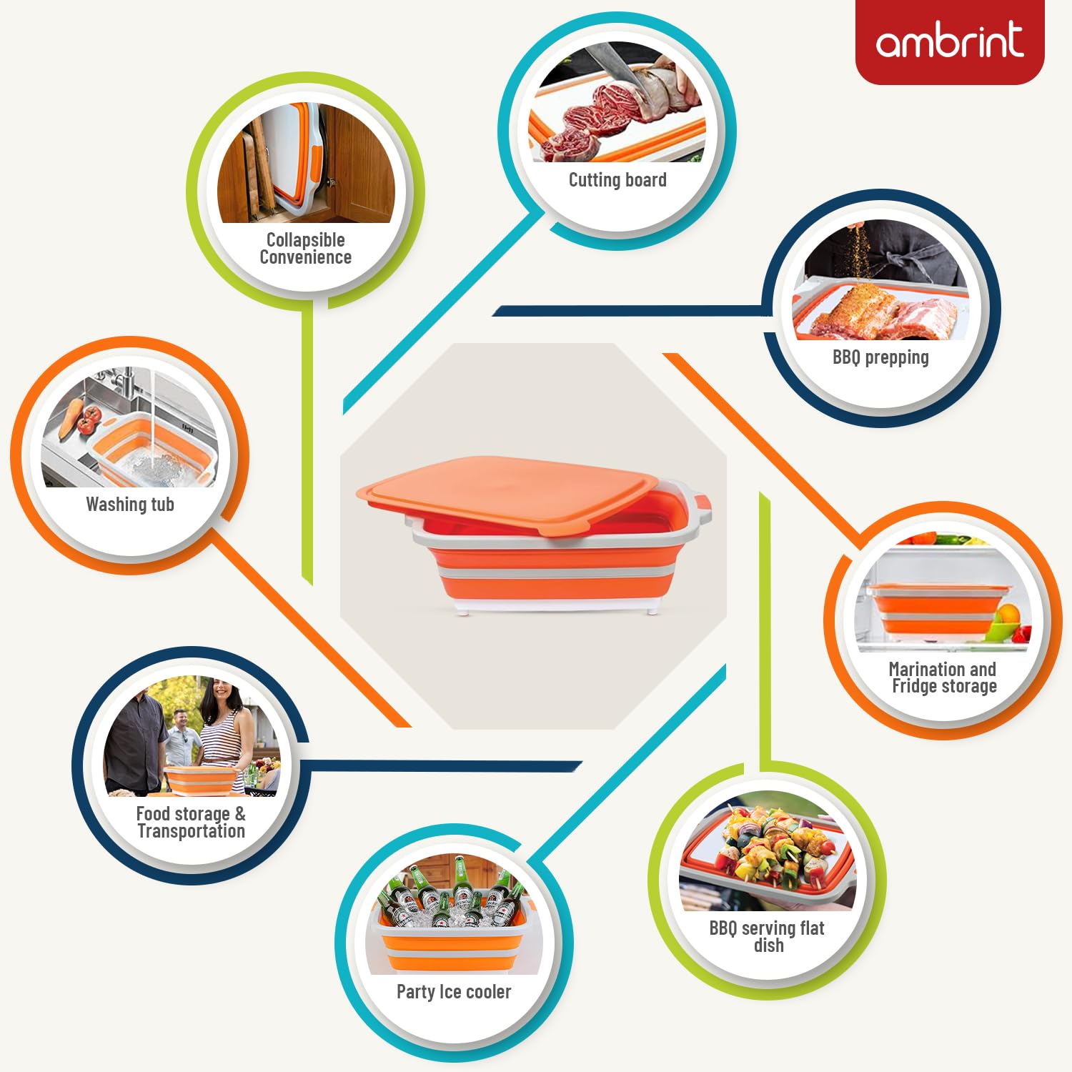 AMBRINT collapsible cutting board integrated for easy prep.