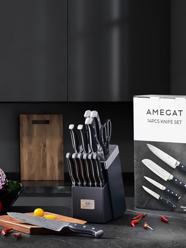 AMEGAT six 4.5-inch steak knives with sturdy grip.