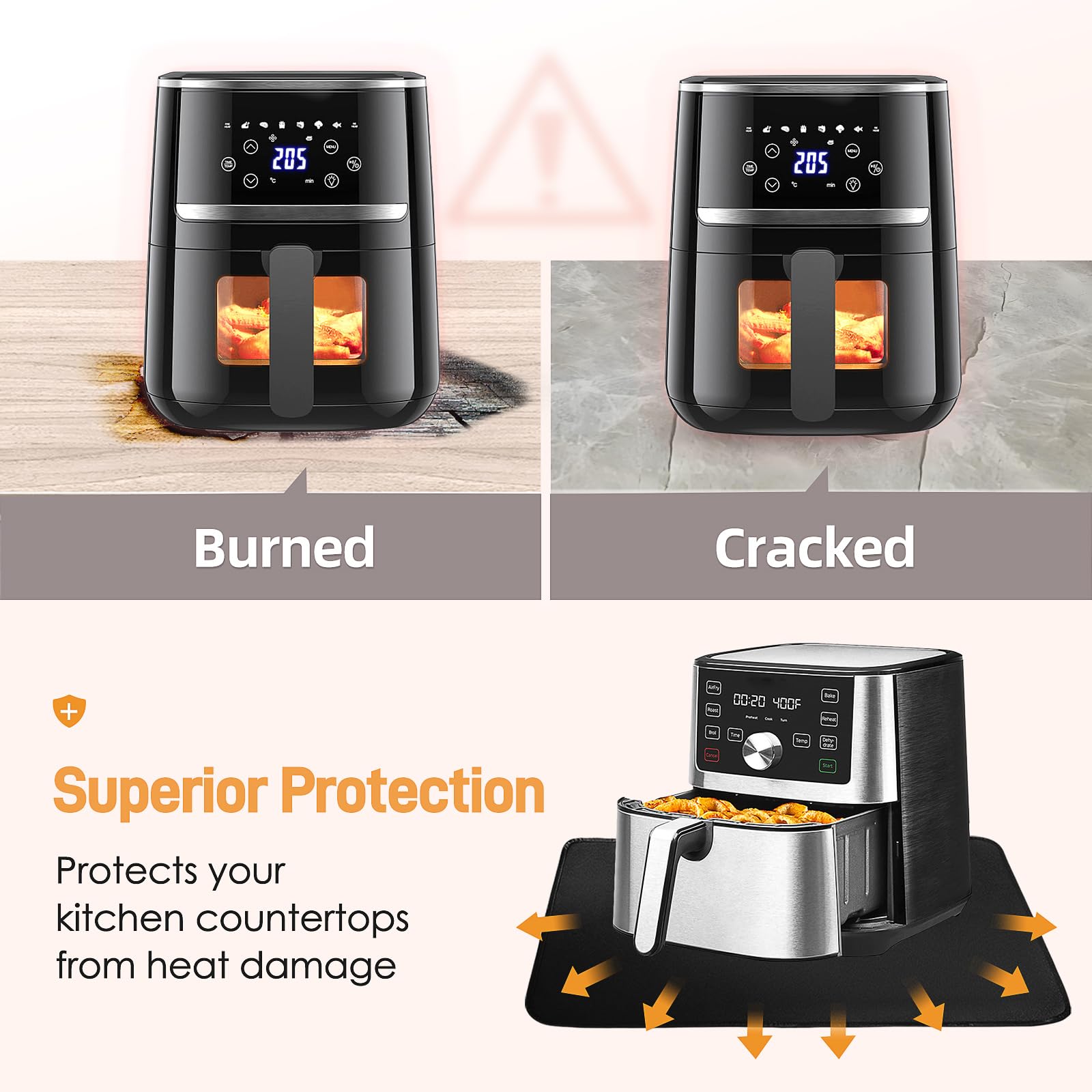 Amerbro mat placed under coffee maker to prevent heat damage and spills