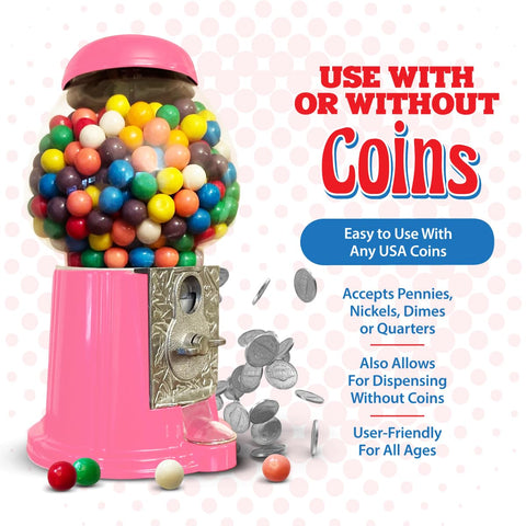 American Gumball Company retro gumball bank, colorful display that complements party aesthetics.
