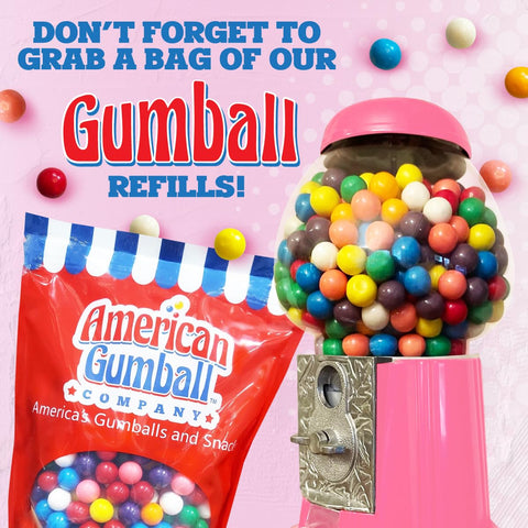 American Gumball Company dispense chute, versatile snack options like gumballs, candies, or nuts.