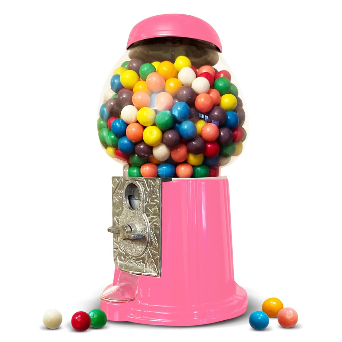 American Gumball Company metal 11-inch retro pink gumball machine, durable and stylish for homes or events.