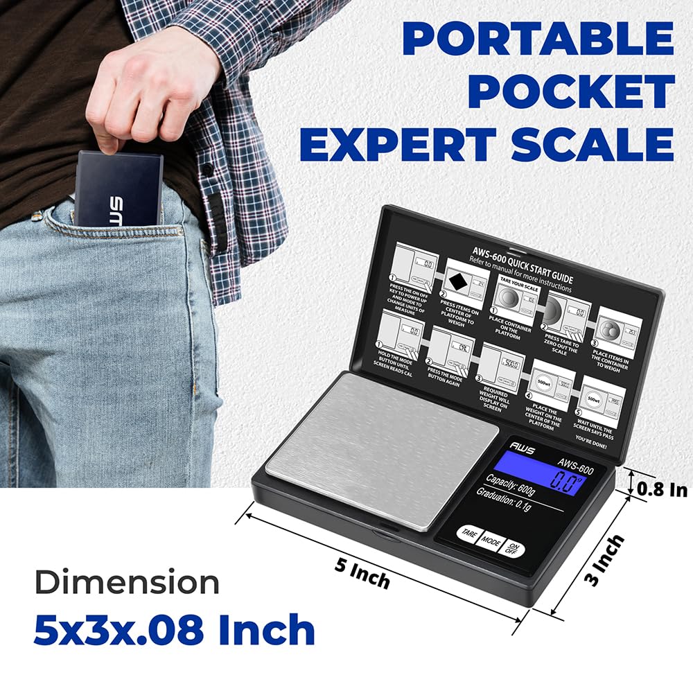 American Weigh Scales black pocket scale ready for travel and on-the-go use.