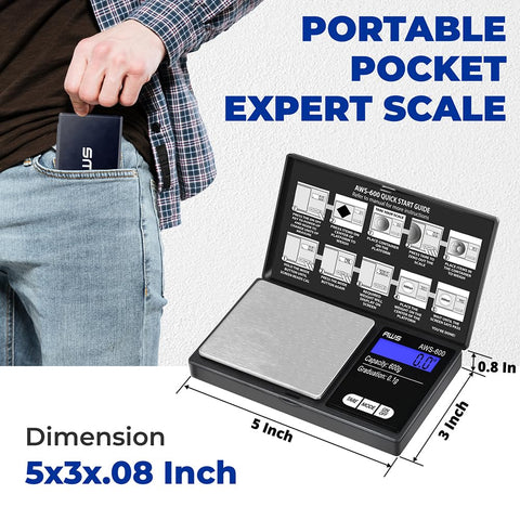 American Weigh Scales black pocket scale ready for travel and on-the-go use.