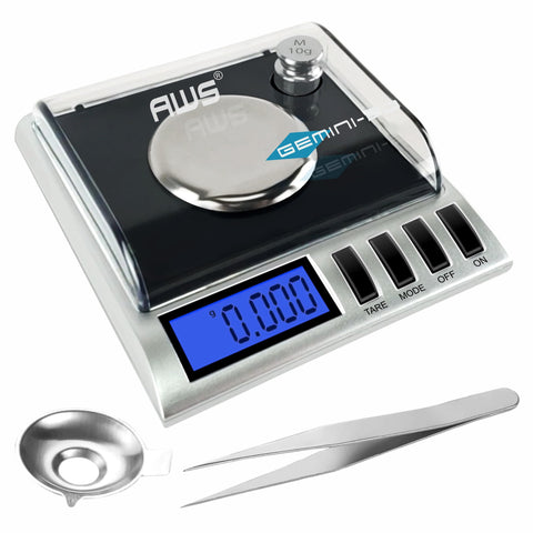 American Weigh Gemini-20 scale, front view, compact for on-the-go precise weighing.