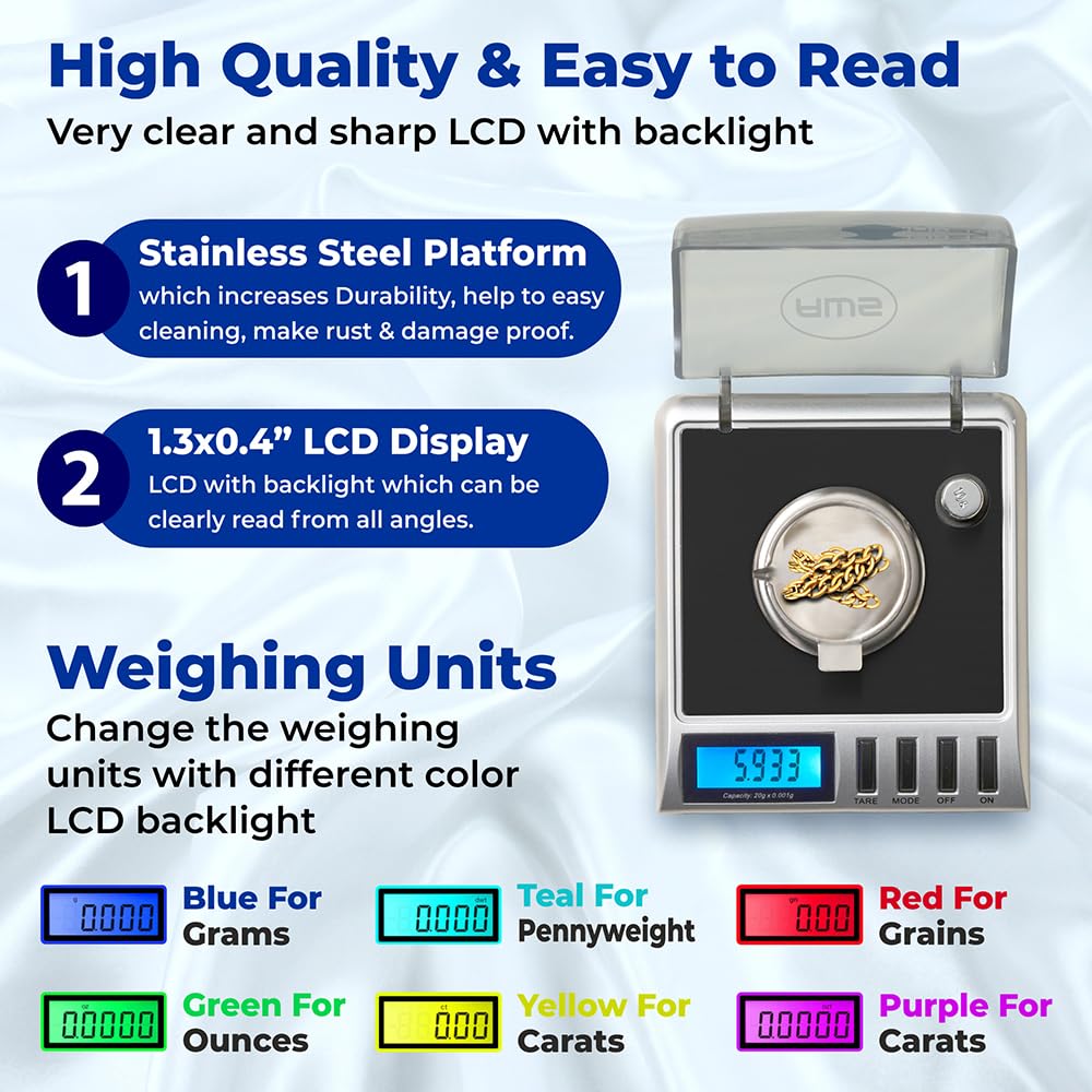 American Weigh Gemini-20 scale with tweezers and tray, ideal for gold and gems.
