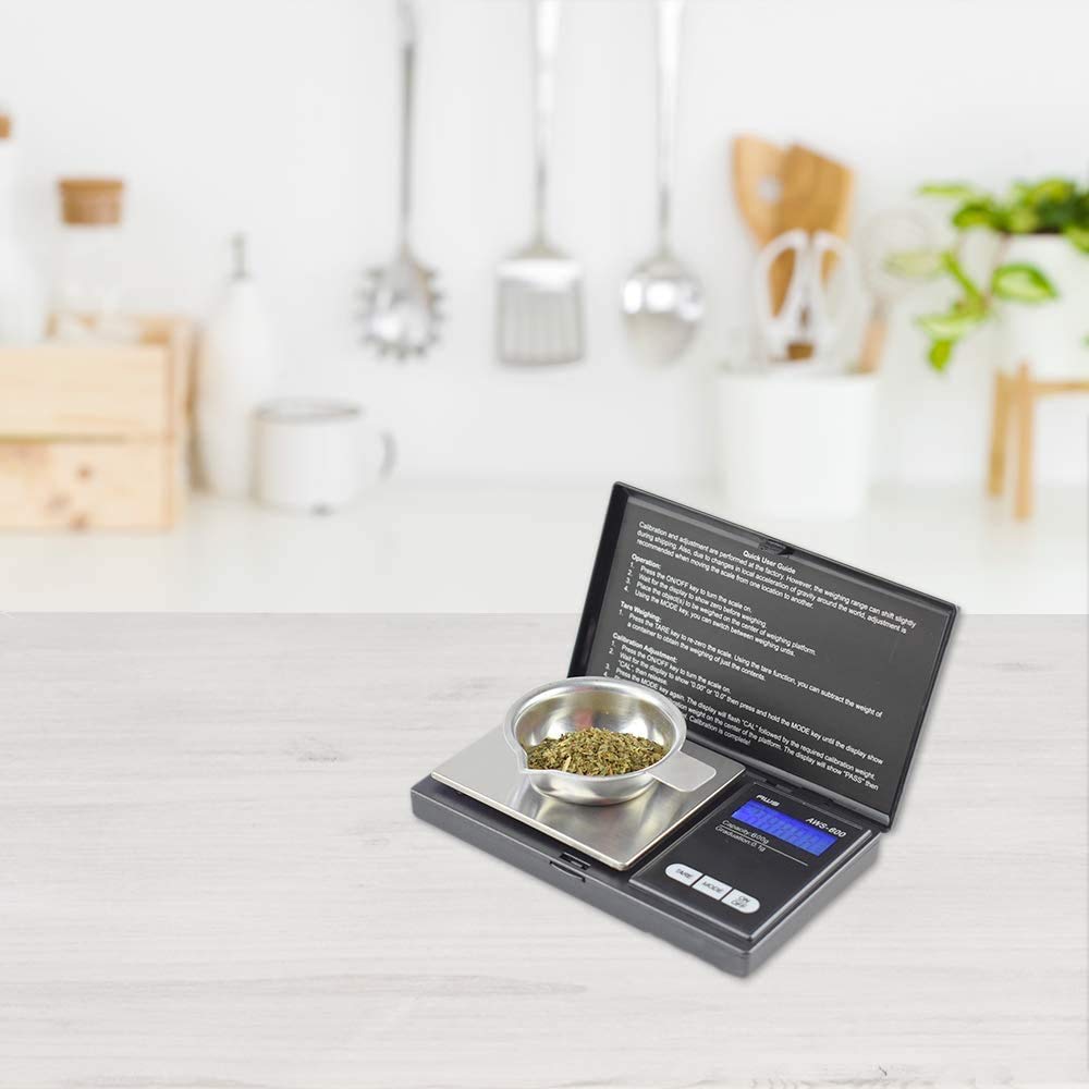 American Weigh Scales compact black pocket scale with LCD for easy reading.