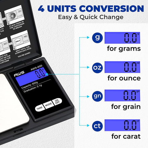 American Weigh Scales pocket scale shown in a travel-ready setup.