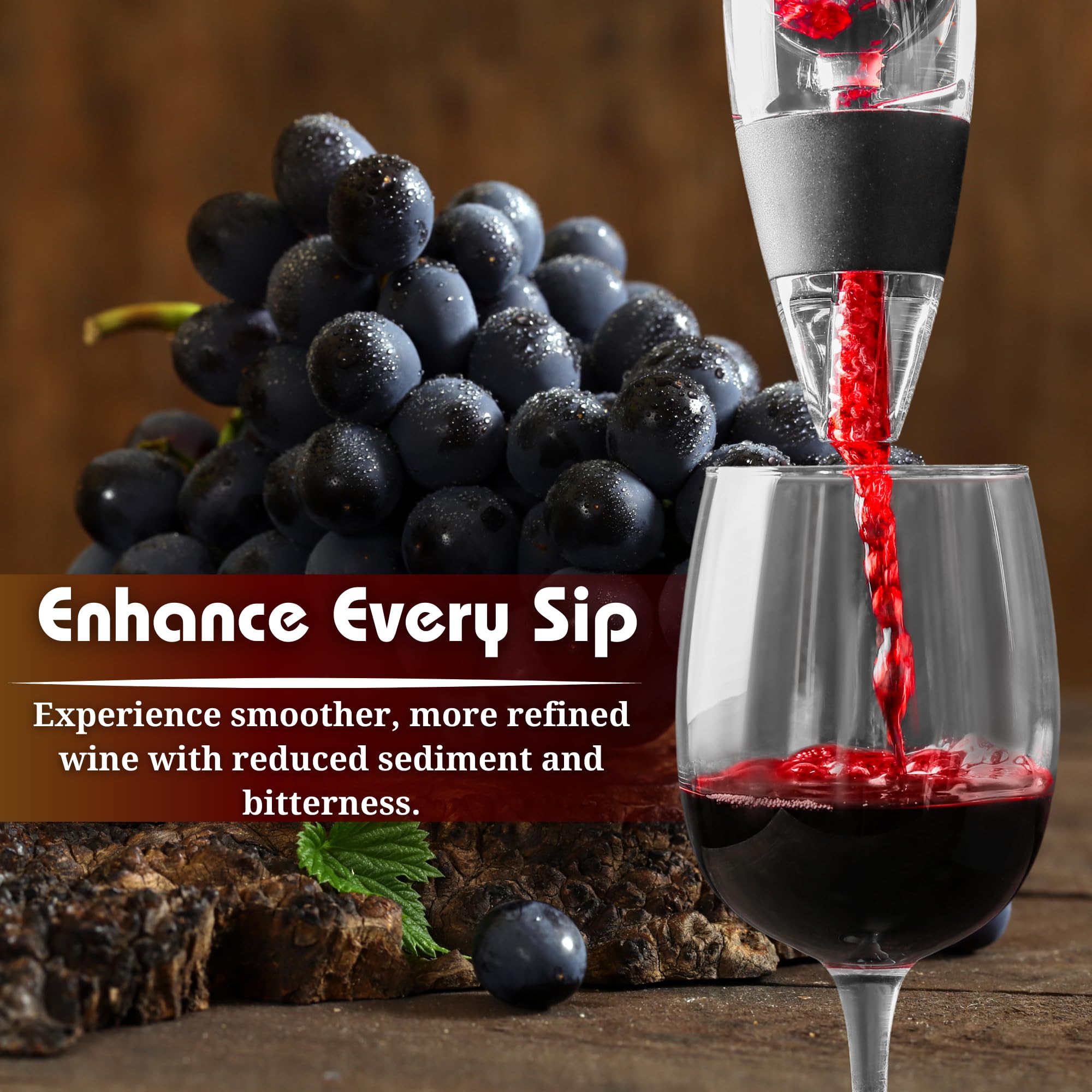 AMERICANISTA Decanter Aerating Spout demonstrates filter for clean, sediment-free pours.