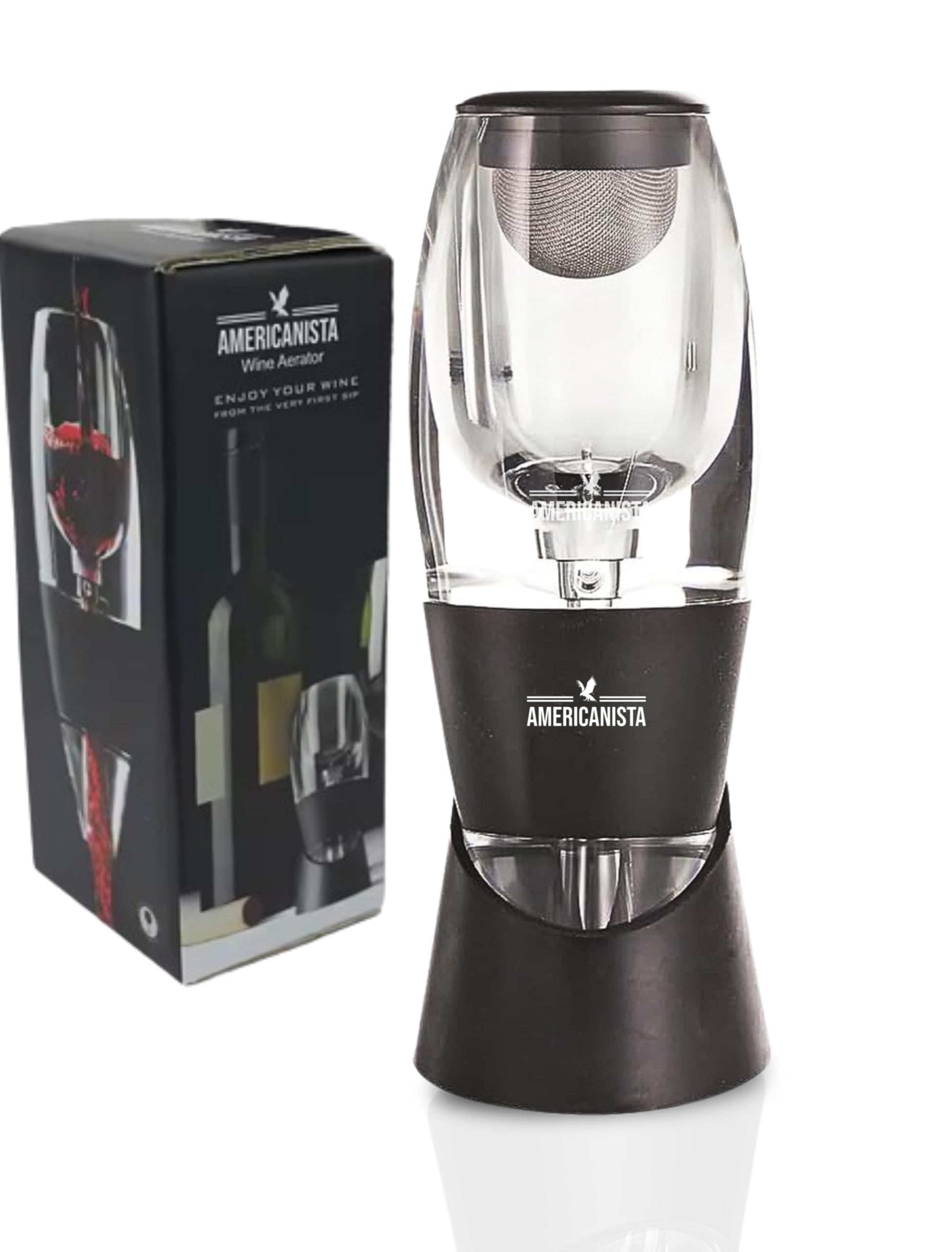 AMERICANISTA Red Wine Aerator pour enhances aroma and flavor with oxygen infusion.