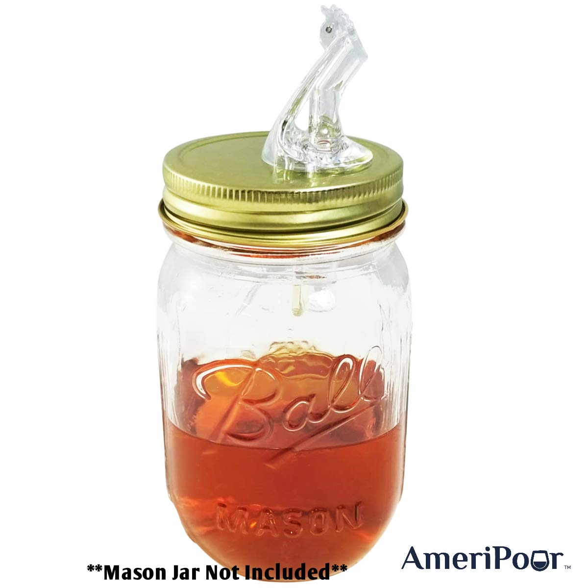 Dishwasher-safe AmeriPour pour spout lid beside a jar