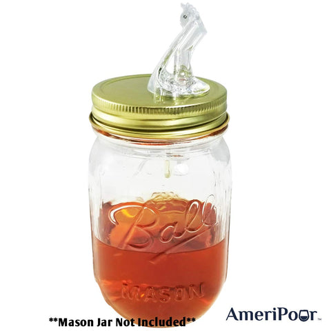 Dishwasher-safe AmeriPour pour spout lid beside a jar