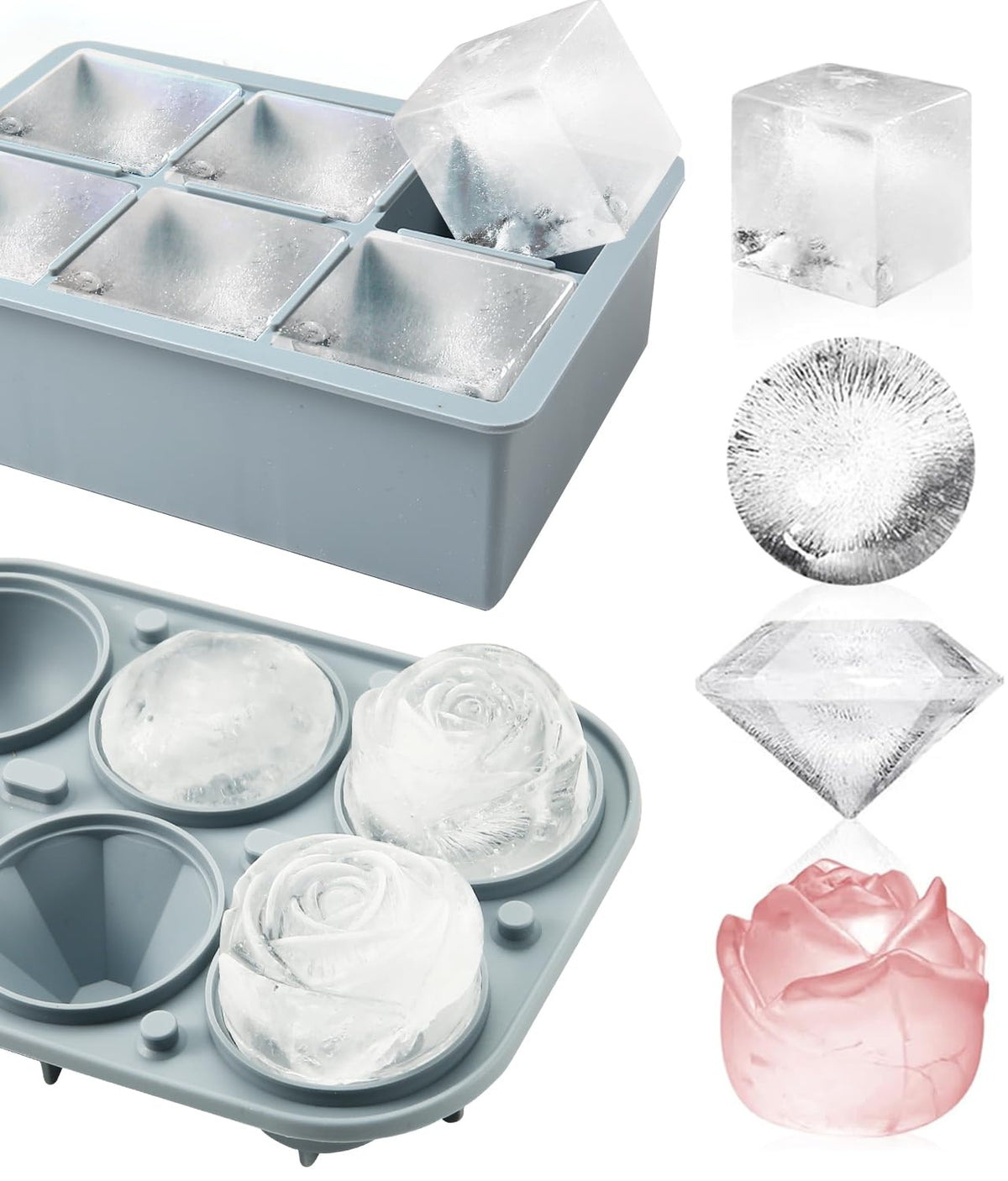 AMFOCUS 2-pack silicone ice tray with square cubes for slow chilling whiskey.