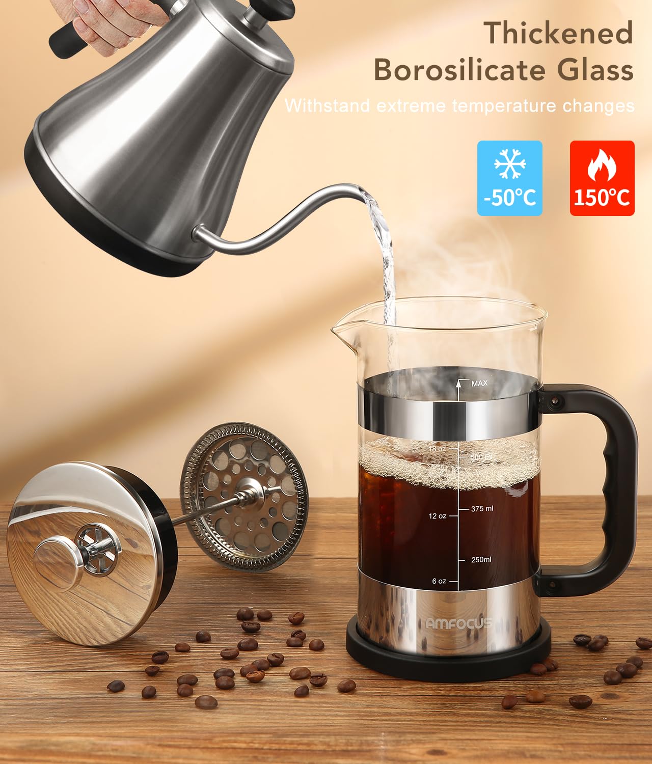 AMFOCUS heat-resistant borosilicate glass endures daily use