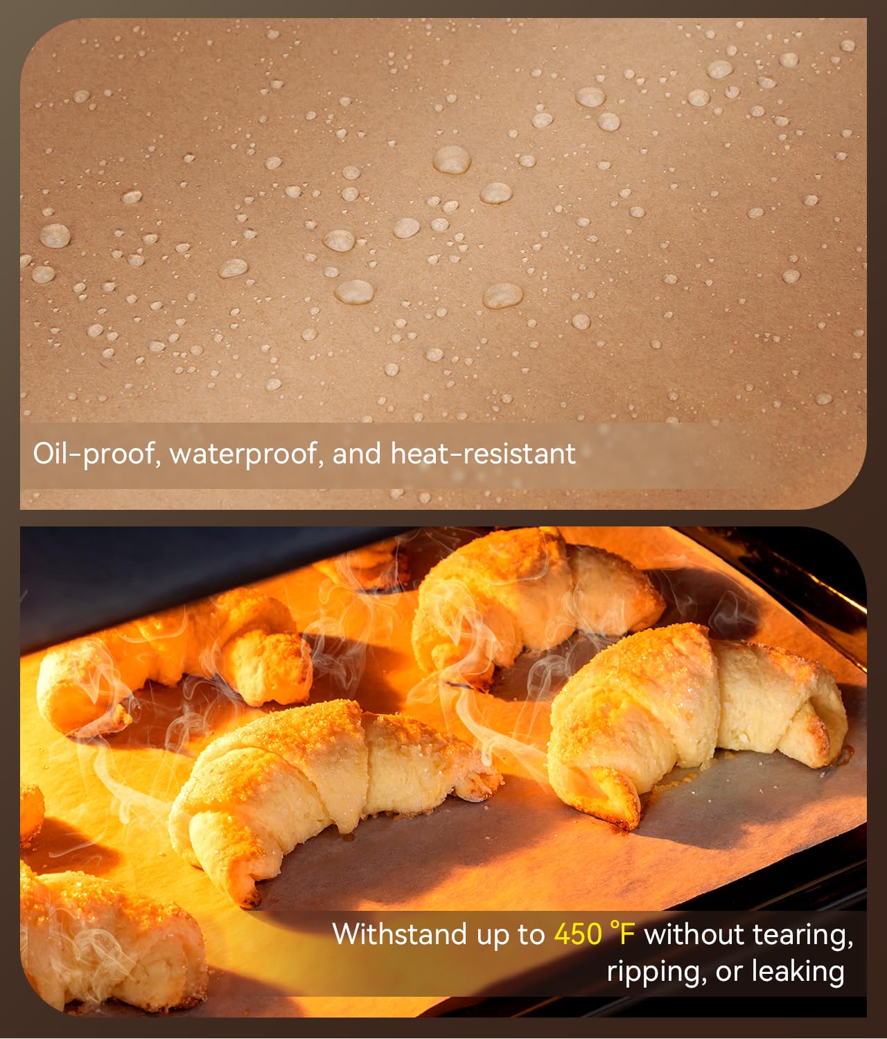 AMFOCUS sheets tolerate up to 450°F for reliable baking.