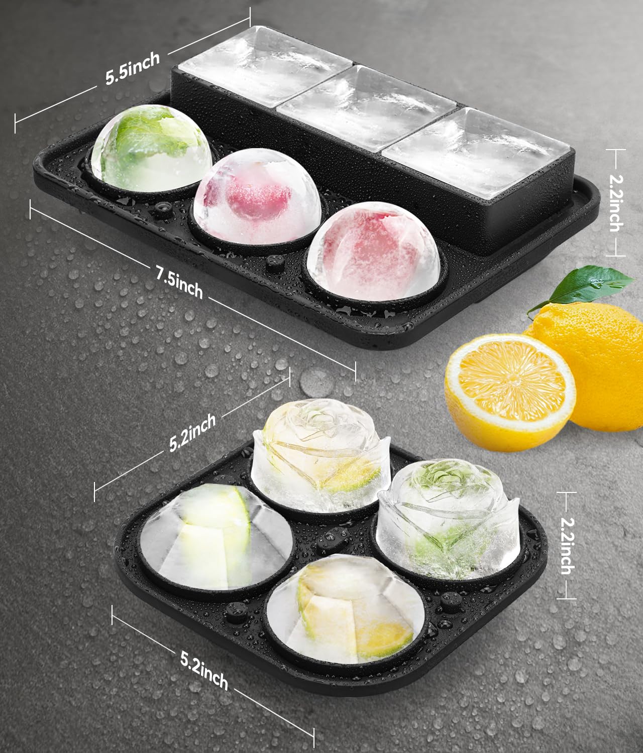 AMFOCUS ice cube tray diamond lid preserves flavor with large cubes