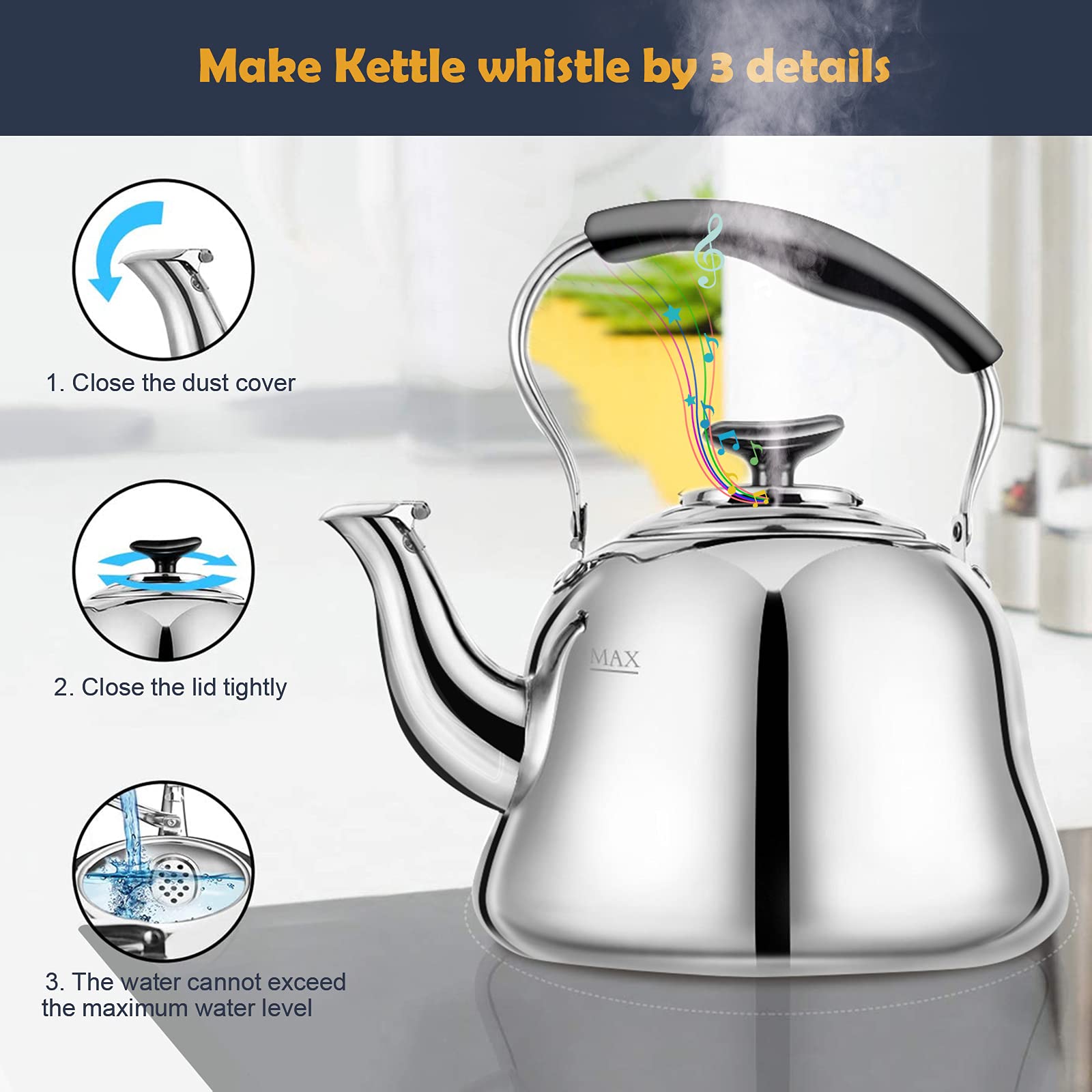 AMFOCUS Tea Kettle automatic spout lift for easy pouring.