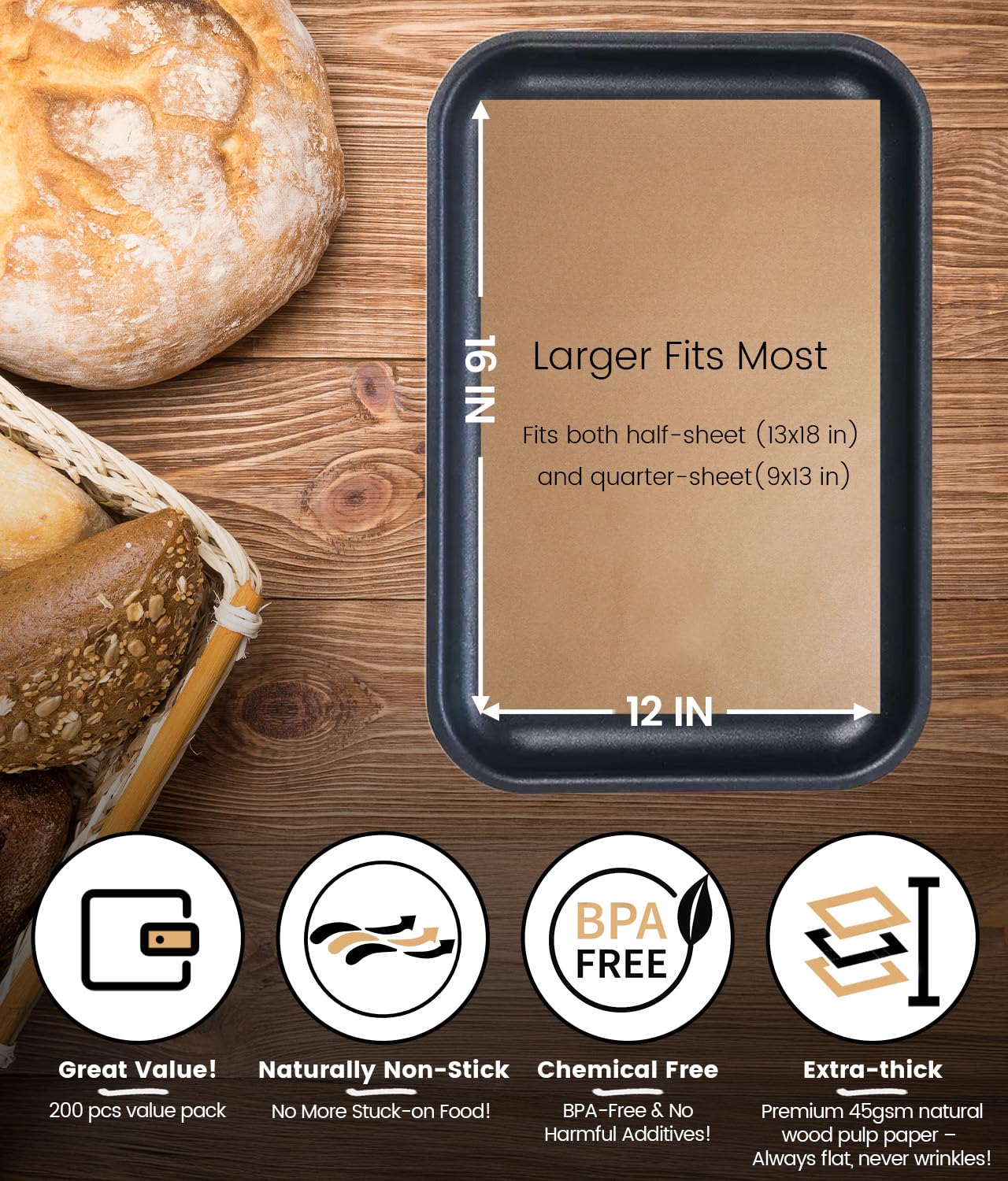 AMFOCUS versatile parchment liner for baking, air frying, steaming, and oven use