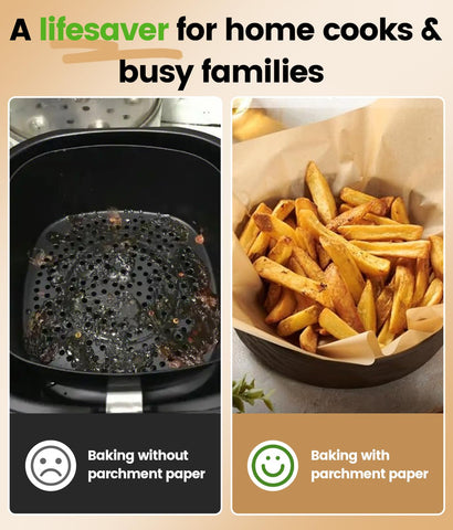 AMFOCUS versatile parchment sheets for baking, air frying, steaming.