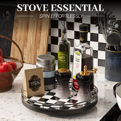 AMH checkerboard lazy Susan ceramic tile surface cleans easily after meals.