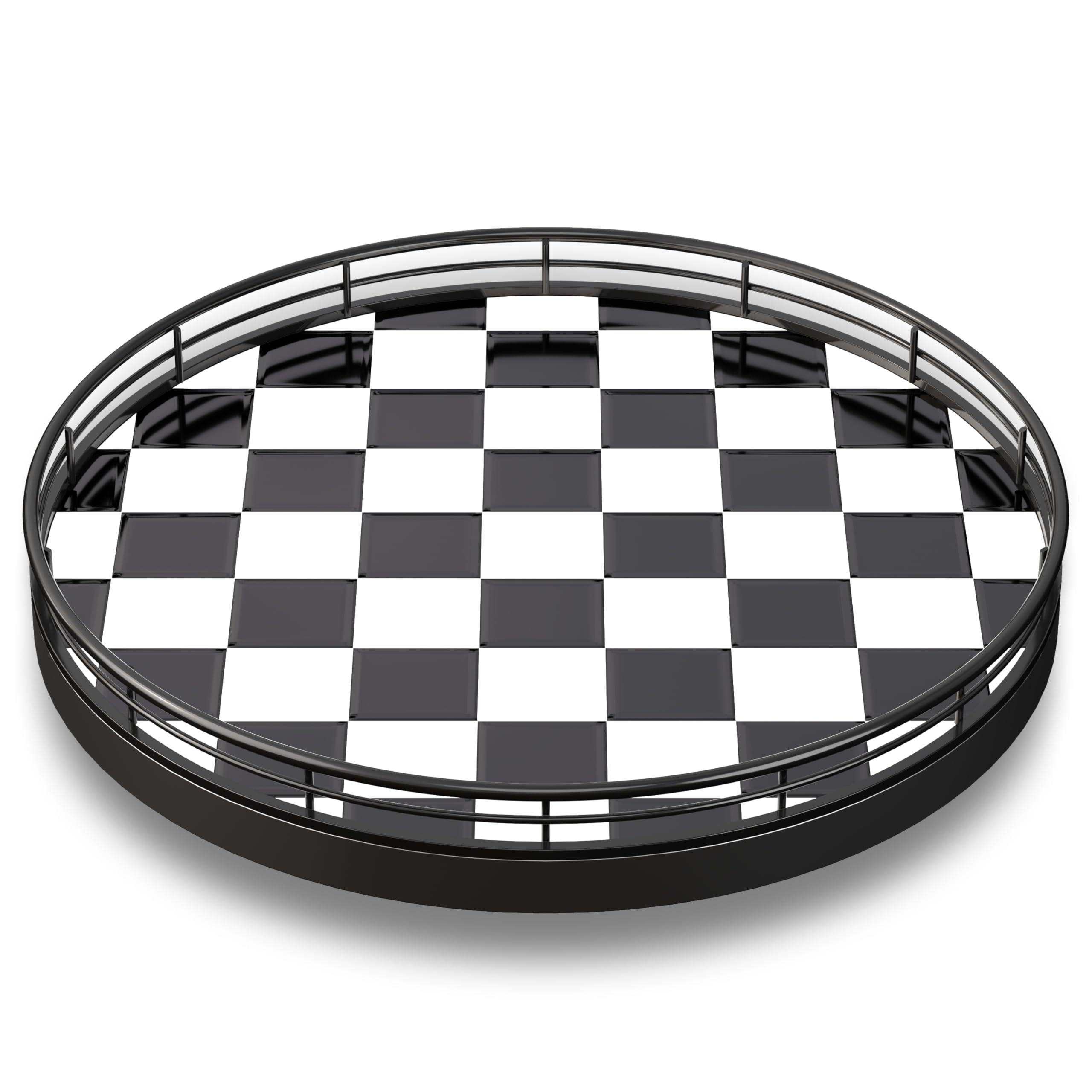 AMH checkerboard lazy Susan with oak base offers durable table service.