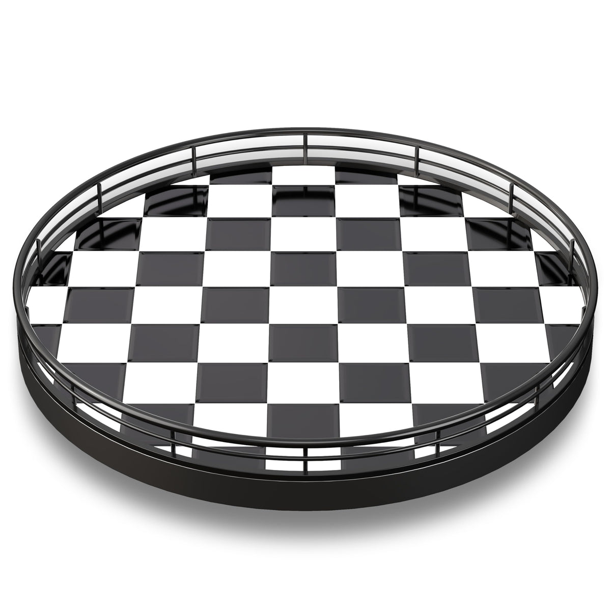 AMH checkerboard lazy Susan with oak base offers durable table service.