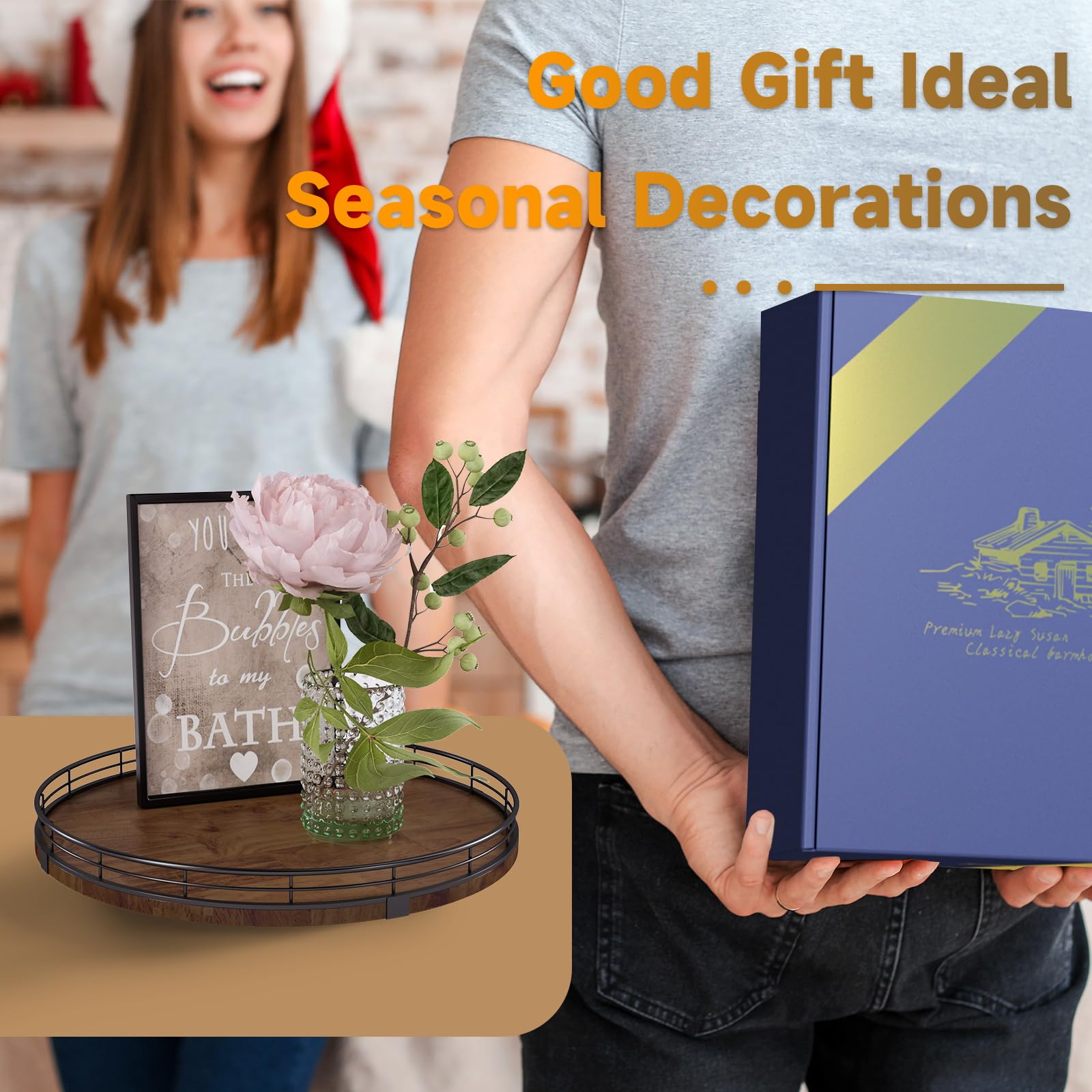 AMH Farmhouse Oak Lazy Susan gift-ready packaging suggests a thoughtful home gift