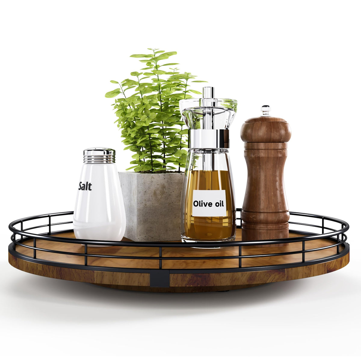 AMH Farmhouse Oak Lazy Susan top view with smooth 360° rotation for easy access