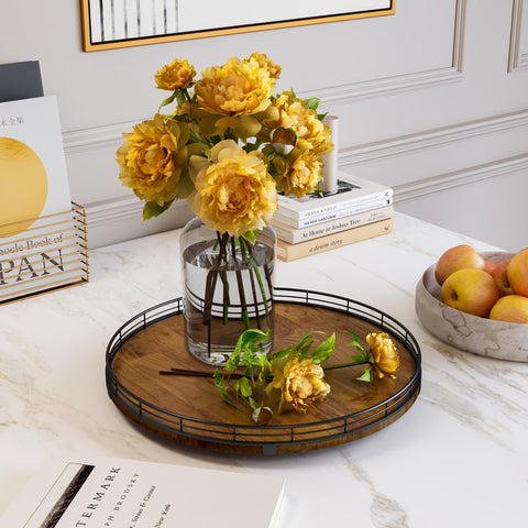 AMH Farmhouse Oak 16in Lazy Susan placed in a kitchen cabinet for spices and condiments