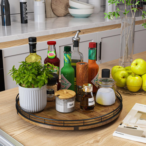 AMH Farmhouse Oak Lazy Susan base rotating on steel bearings enabling seamless turning