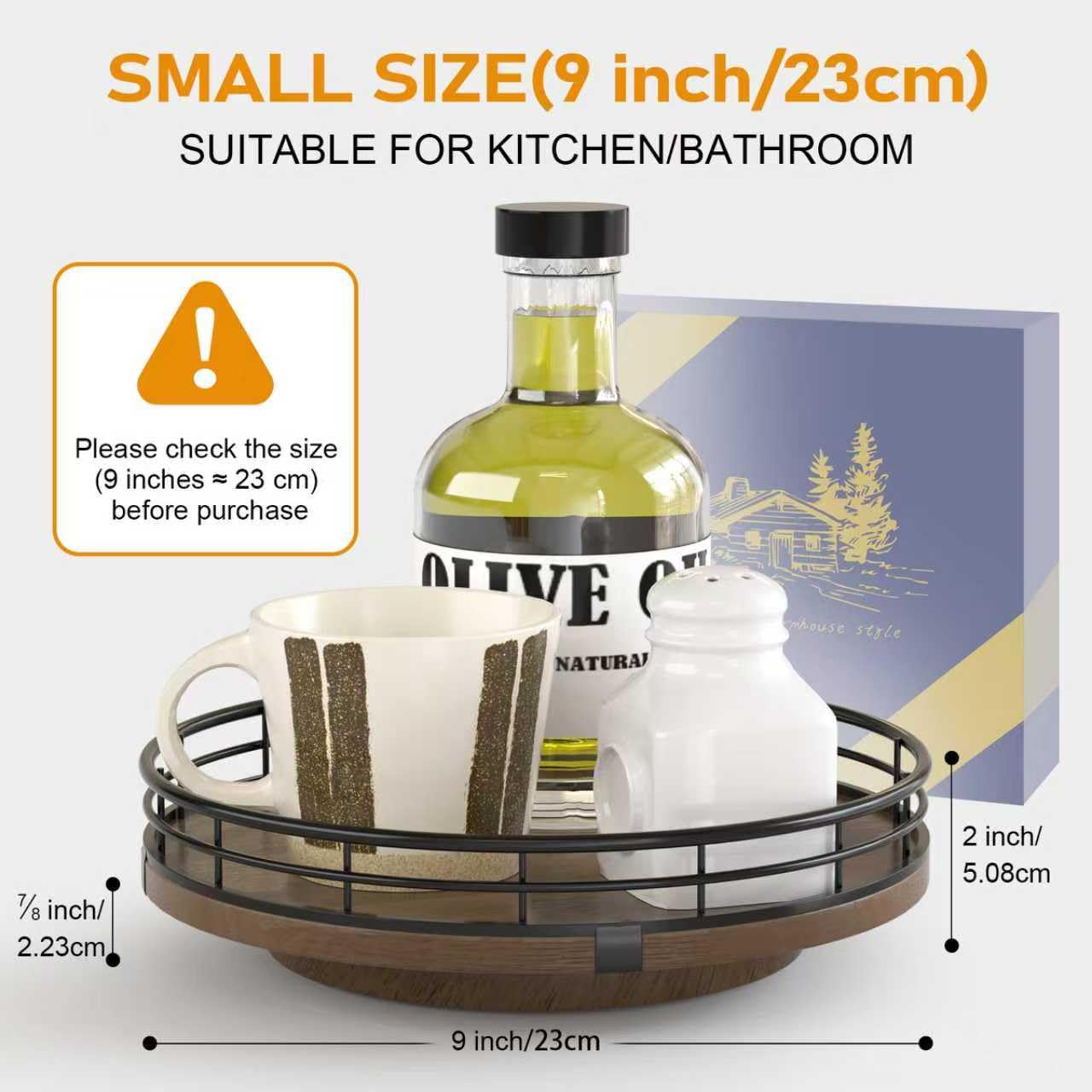 AMH Farmhouse Oak 9-inch Lazy Susan anti-slip pads protect surfaces.