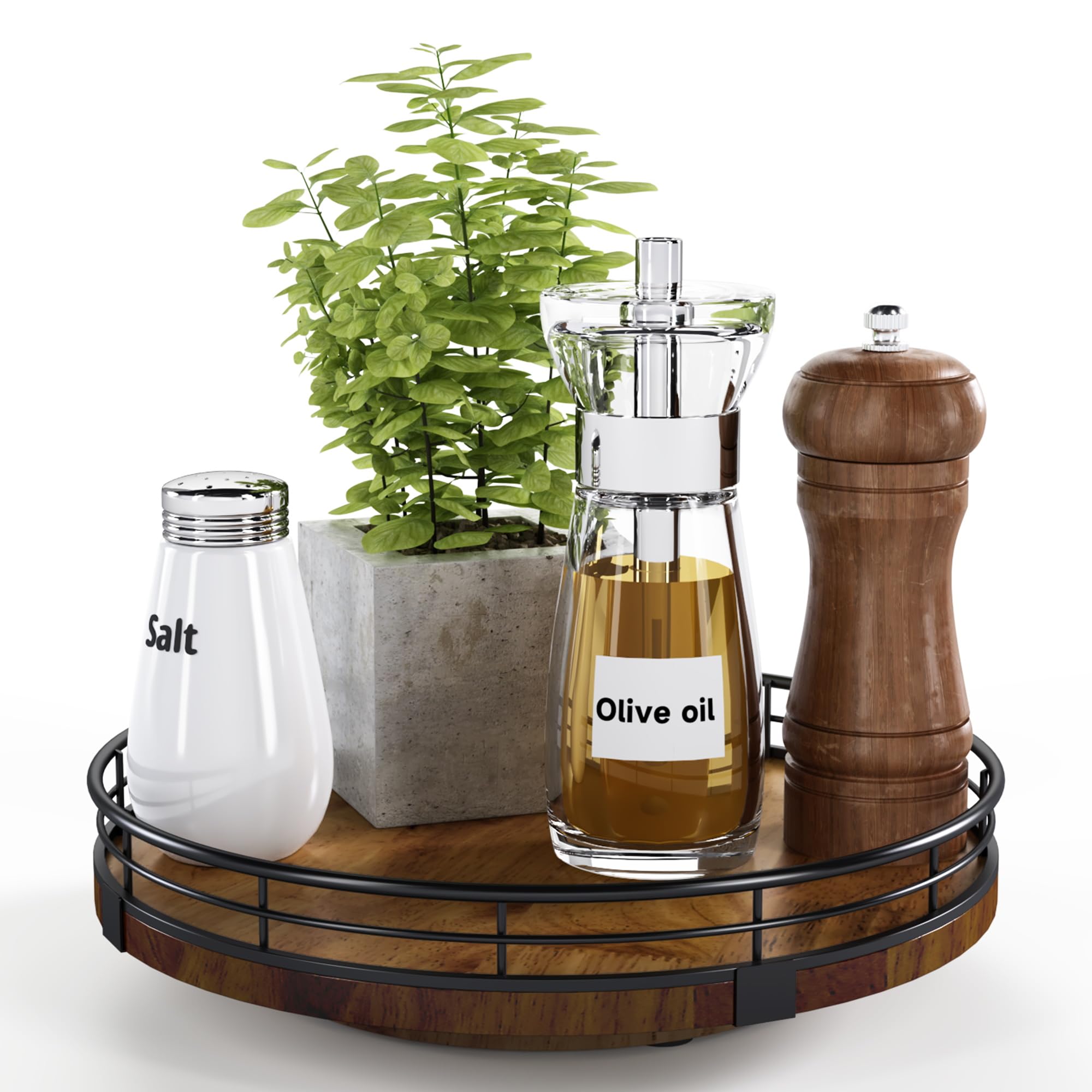 AMH Farmhouse Oak 9-inch Lazy Susan top view ideal for spice organization.