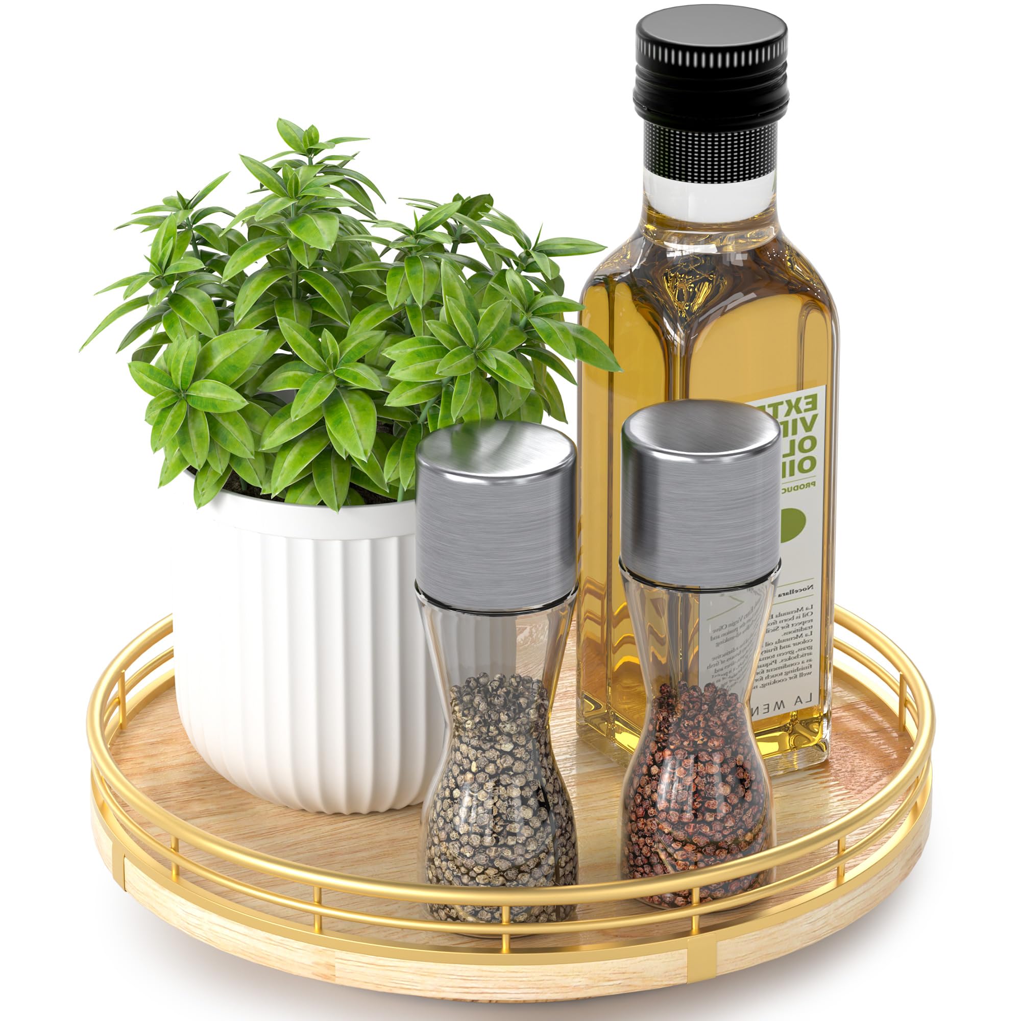 AMH Farmhouse Oak 9in Lazy Susan top view for easy countertop organization