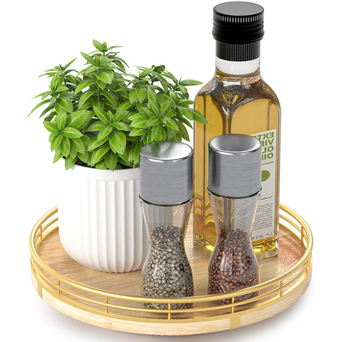 AMH Farmhouse Oak 9in Lazy Susan top view for easy countertop organization