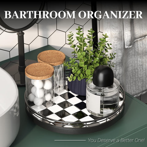 AMH checkerboard lazy Susan helps organize condiments on kitchen counters.