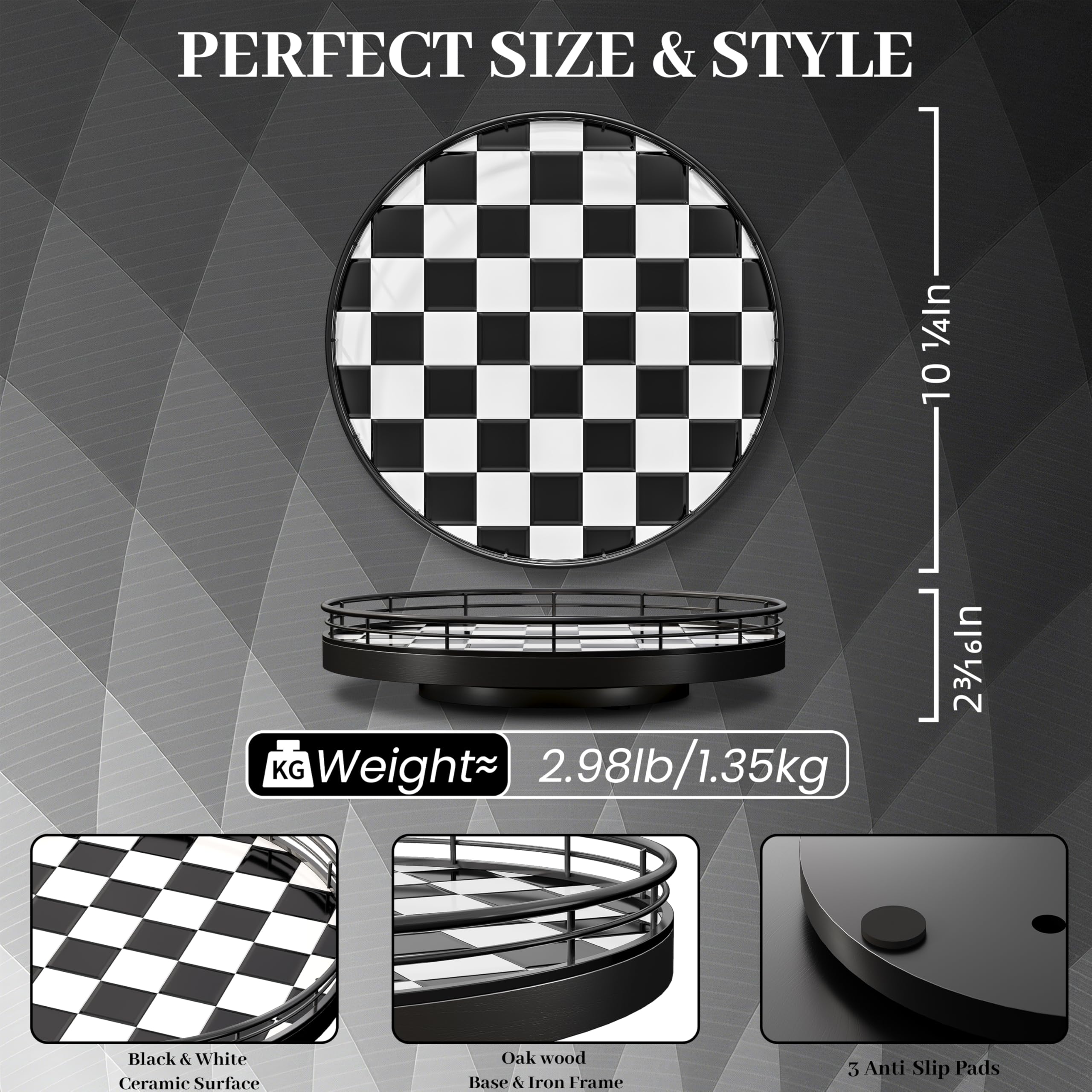 AMH checkerboard lazy Susan showcased on countertop for easy access.