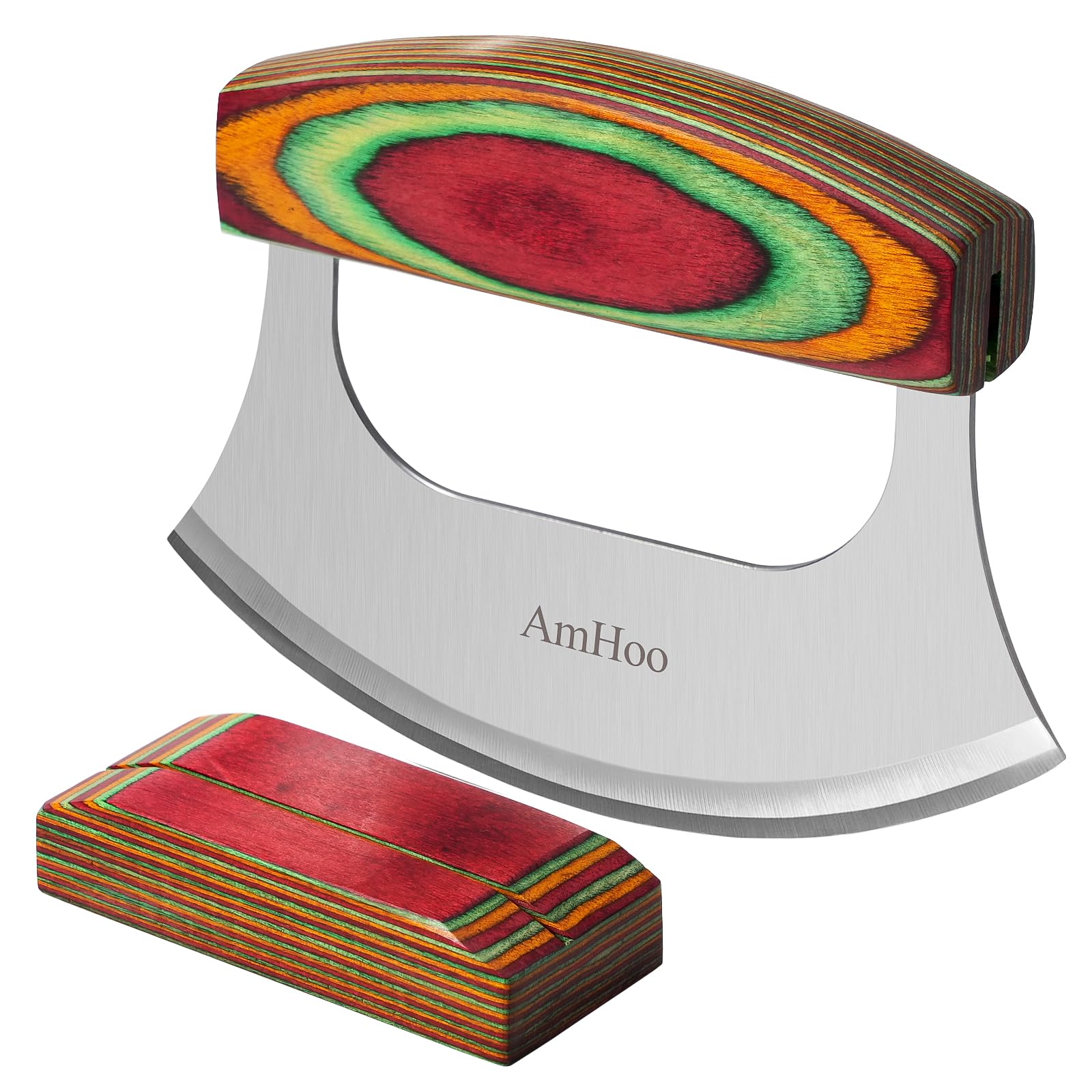 AmHoo pizza cutter with wood grip for smooth pizza slicing.