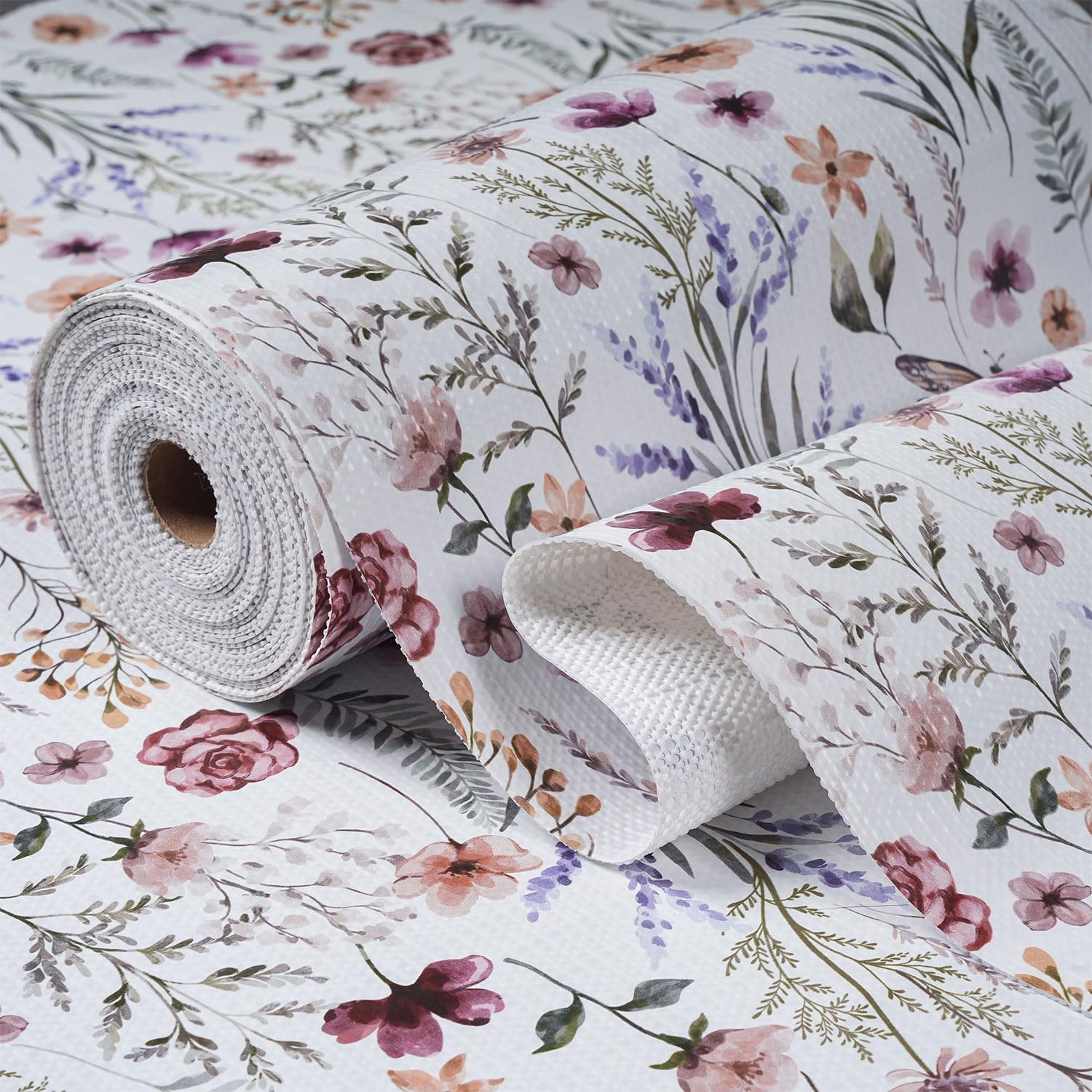 Amiitay floral shelf liner packaging showcases a ready-to-cut roll for easy setup