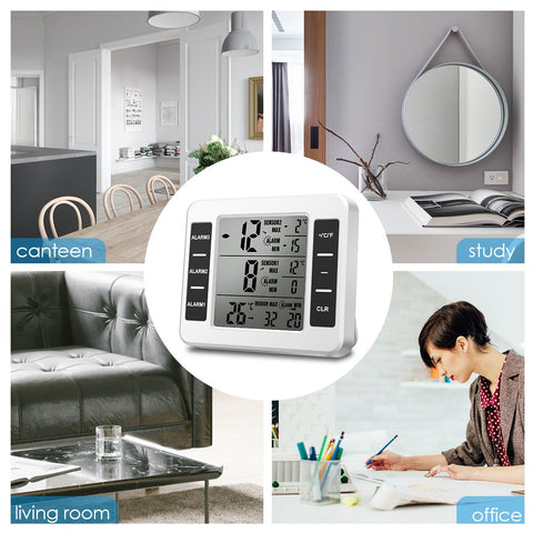 AMIR alarm system with audio and visual notices for temperature alerts