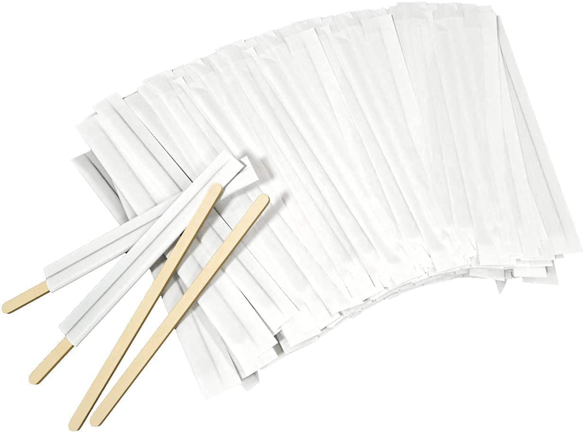 AMKOSKR wooden coffee stirrers in natural birchwood, durable and splinter-free.