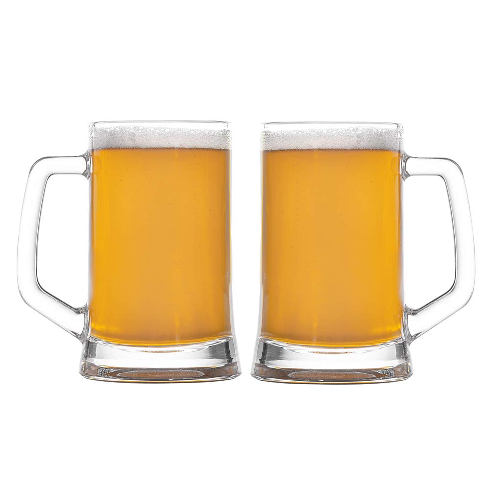 Amlong Crystal beer mug set of 2 with sturdy handles for gatherings