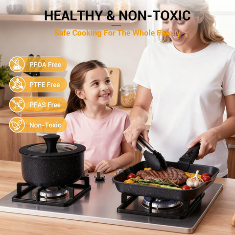 Ammeloo induction-compatible base demonstrated for versatile stovetops.