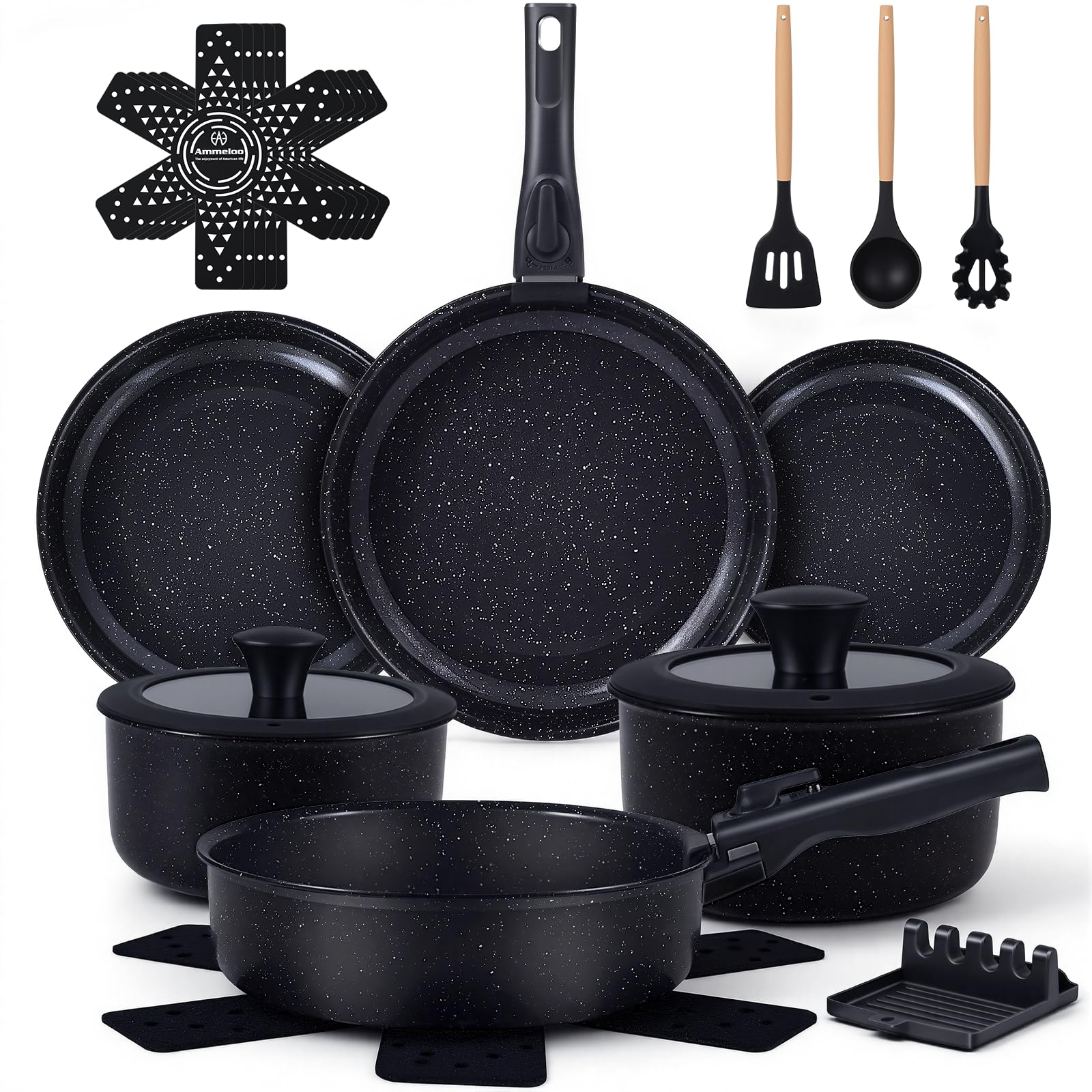 Ammeloo 21pcs set with detachable handle for easy stove to oven use