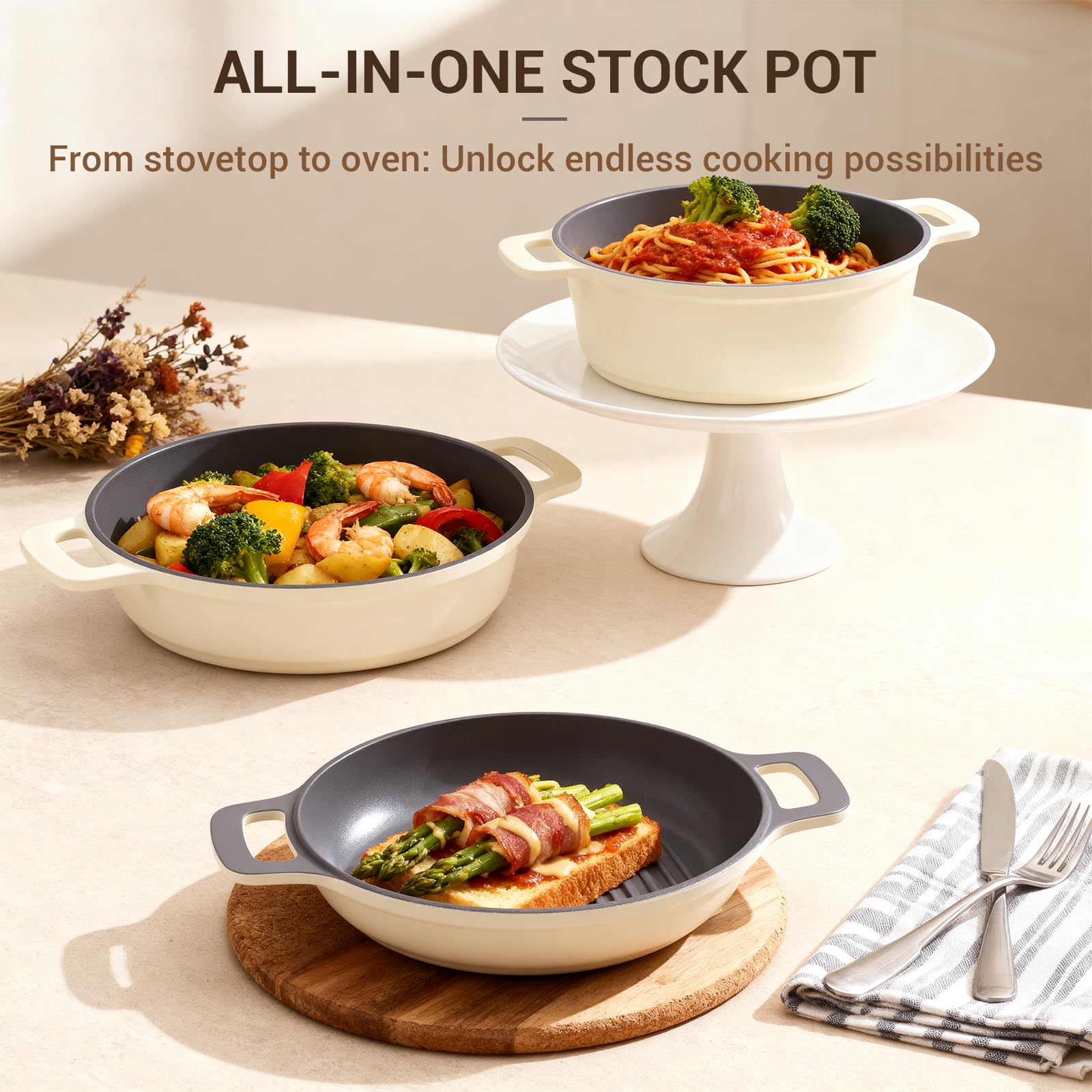 Ammeloo ceramic-coated interior highlights easy food release during cooking.