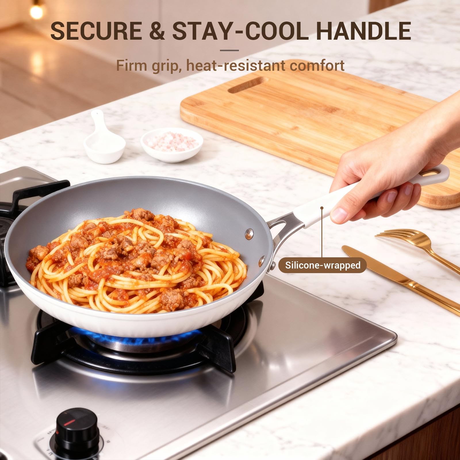 Ammeloo silicone spatula in use for easy nonstick release.